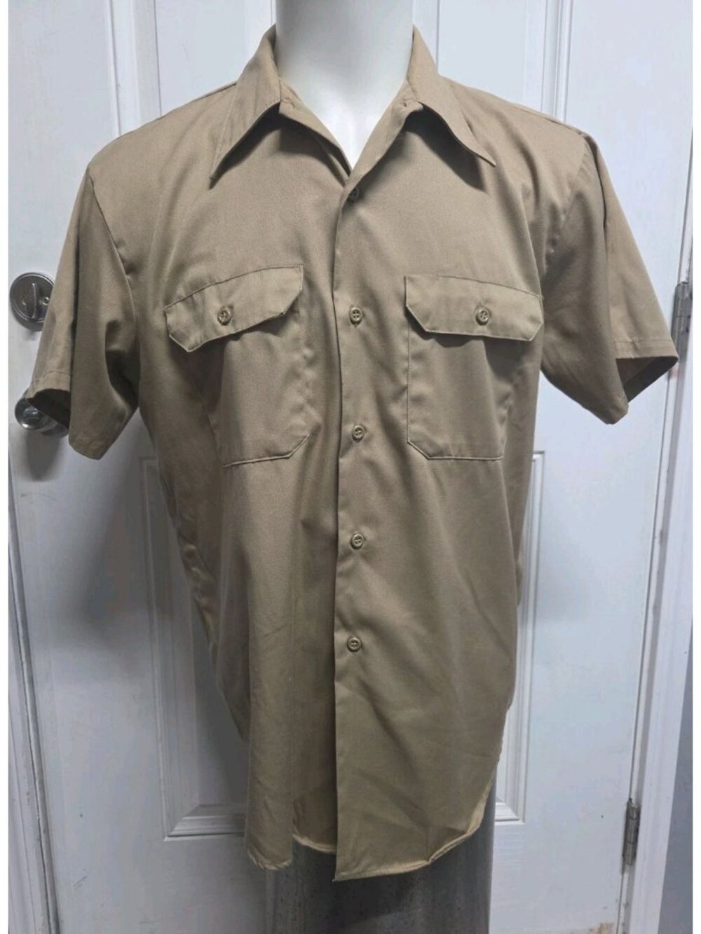 Vintage JCPenney Big Mac Short Sleeve Work Shirt Mens Large Tan Khaki 70s Button